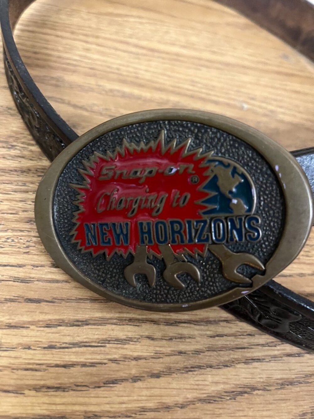 Snap on tools brass belt buckle with belt